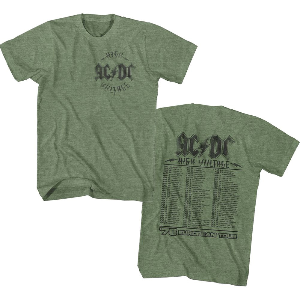 AC/DC 1976 High Voltage European Tour Front and Back Green
