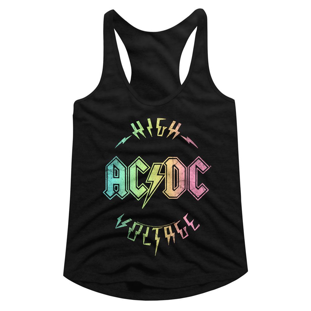 AC/DC Ladies Racerback Tanktop Vintage Rainbow High Voltage Album Black ...
