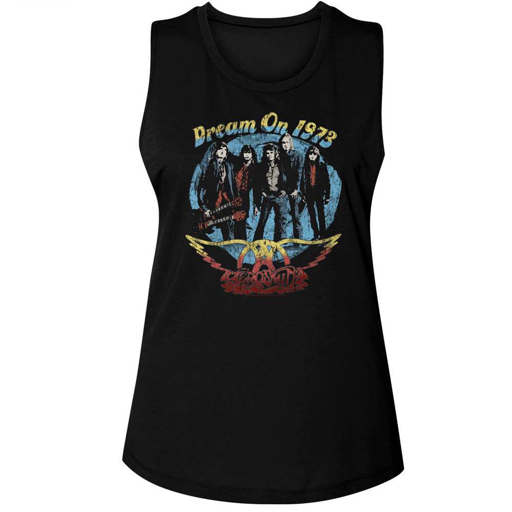 Aerosmith Dream On 1973 Ladies Sleeveless Muscle Black Tank Top - Picture 3 of 12
