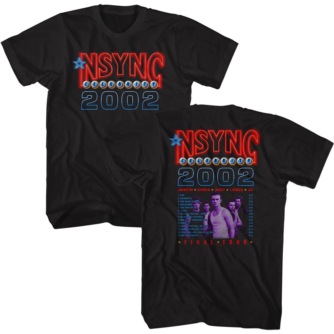 Nsync 2002 Celebrity Tour Black T-shirt Front Back